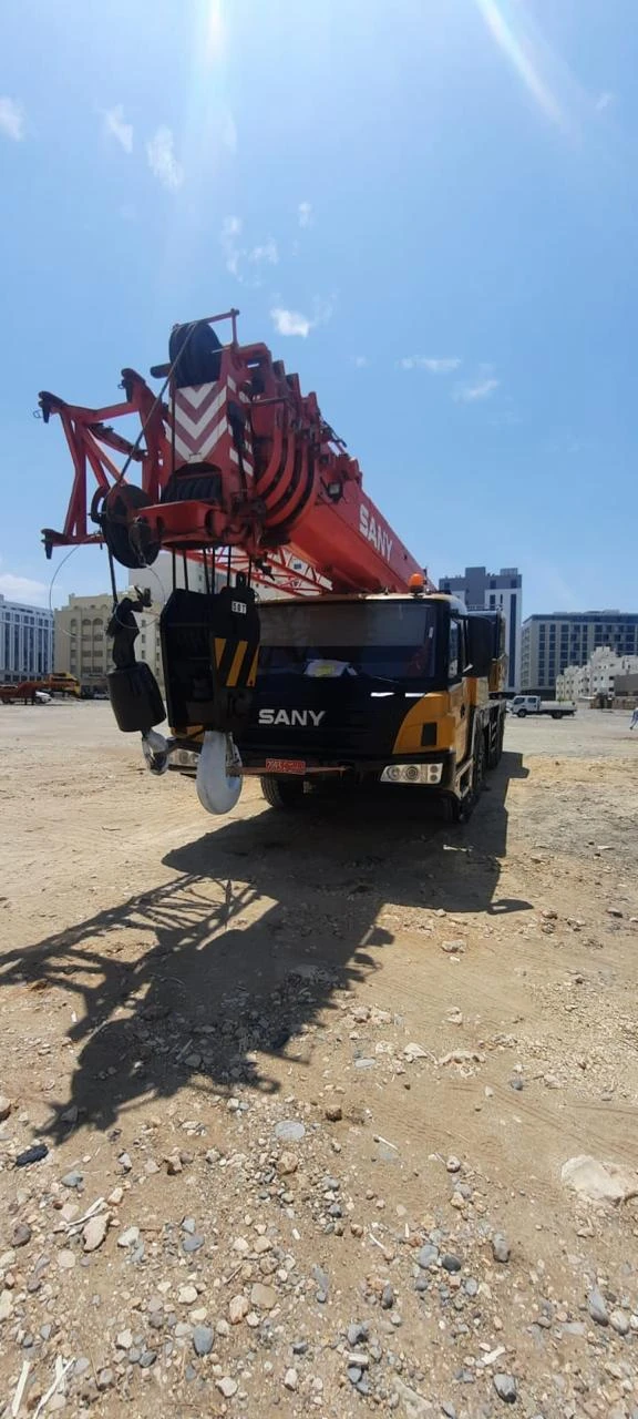Mobile crane in a work yard